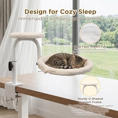 Cat Desk Bed, 360° Rotating & Adjustable Cat Bed for Desk, 60 lbs, White