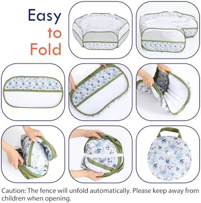 Pawaboo Small Animal Playpen with Zippered Cover, Blue + White Flower