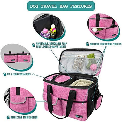 PetAmi Dog Travel Bag Organizer, Pet Supplies Tote Diaper Bag, Pink Medium