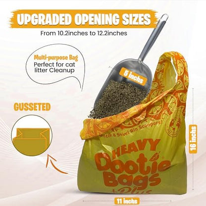 HEAVY Dootie Bags +Plus a Hint of Citrus Scent with EZ Tie Handles. For Pet Dog Poop, Cat Litter. Multi-Use. Fits Swivel Bin and Gogo Stik Scoopers. Made with Cornstarch. Strong, Leakproof, Very Large
