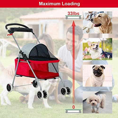 BestPet Foldable Pet Stroller for Small/Medium Dogs and Cats Up to 33 lbs