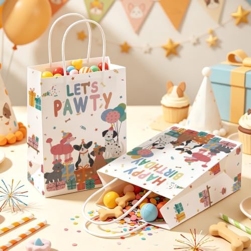 Greencian 16Pcs Pet Dog Birthday Party Favor Bags Let's Pawty Goodie Bags