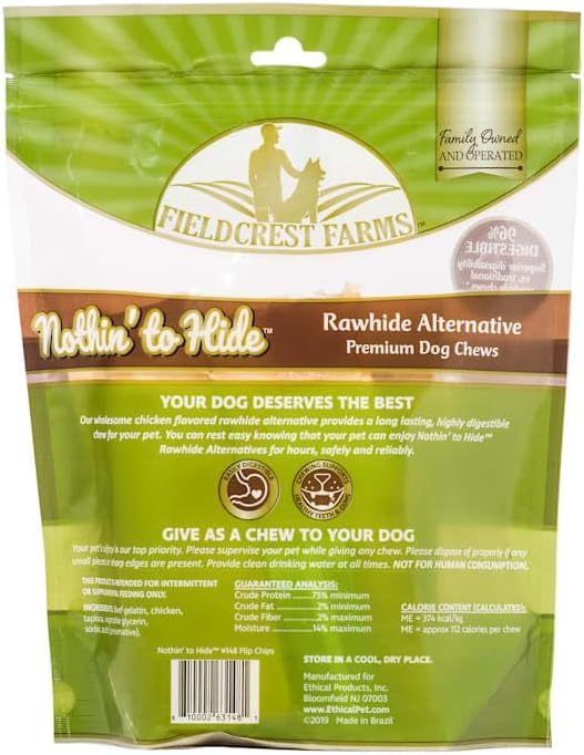Fieldcrest Farms Nothin to Hide Flip Chips Chews for Dogs - All Natural Rawhide Alternative Treats for Dogs, Chicken, Beef or Peanut Butter Flavor Snack for All Breed Dogs (Chicken, 8.5 Oz)