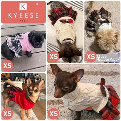 KYEESE Dog Sweater Dress for Small Dogs Turtleneck Thick Knit Pullover