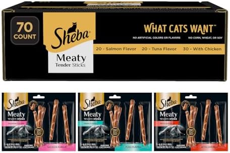 Sheba Meaty Tender Sticks Cat Treats, Chicken, Salmon, & Tuna, 70 Count