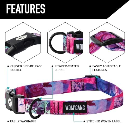 Wolfgang Heavy Duty Martingale Dog Collar with Quick Release Nylon Buckle for Walking & Training, Daydream Print, Small
