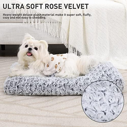 KSIIA Washable Dog Bed Small Dog Crate Bed Deluxe Plush Mat 17"x12" Gray