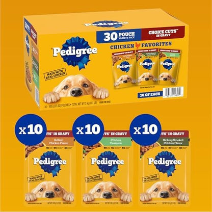 Pedigree Choice Cuts Wet Dog Food Pouch, Chicken Variety, 3.5 oz, 30 Count