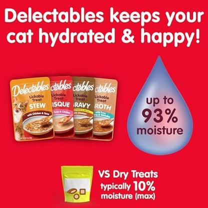 Delectables Lickable Treat Bisque Wet Cat Treat Variety, Food Topper, Hydrating, Grain-Free, No Fillers, By-Products, Added Preservatives, 1.4oz Pouch 36ct