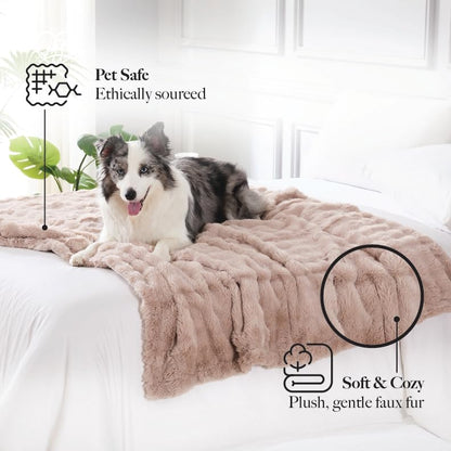 Modern Threads Water-Resistant Faux Rabbit Fur Pet Blanket for Dogs & Cats – Ultra-Soft Couch, Bed & Crate Protector, 50x60 Khaki