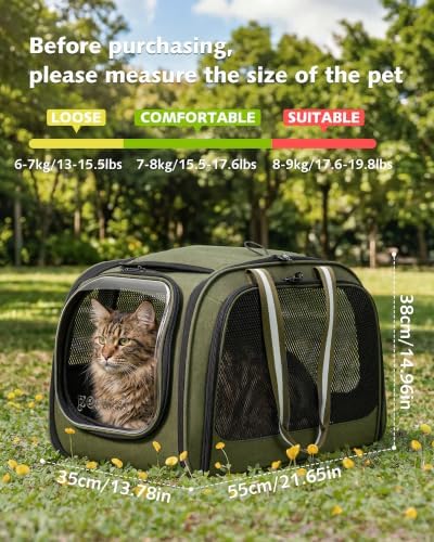 Pecute Cat Carrier,Double Bubble Pet Carrier for Cat Small Dogs,Green,XL