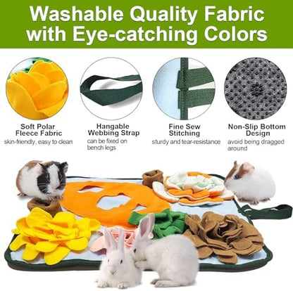 Rabbit Foraging Mat Hay Feeder Toys, Interactive Pet Snuffle Mat Soft Feeding Pad for Bunnies, Washable Bunny Hay Feeder Treat Dispenser Foraging Toys for Rabbits (Size M: 50 * 50cm)