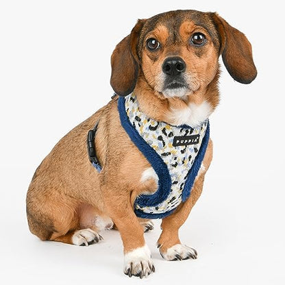 Puppia Huxley Dog Harness Over-The-Head Warm Winter Leopard Pattern Adjustable Chest for Small and Medium Dog, Blue, Large