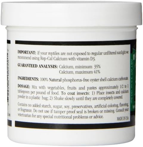 Rep-Cal 52298 Phosphorous-Free Calcium Powder Reptile/Amphibian Supplement Without Vitamin D3, 4.1 oz,White (Pack of 2)