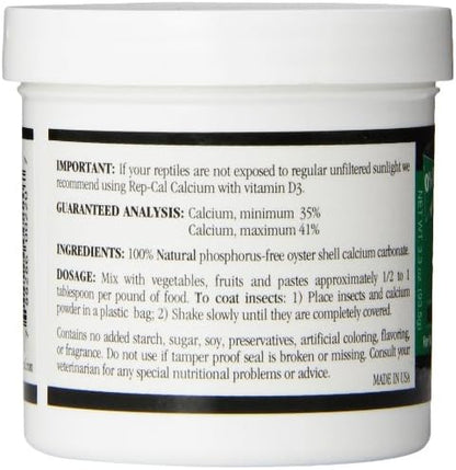 Rep-Cal 52298 Phosphorous-Free Calcium Powder Reptile/Amphibian Supplement Without Vitamin D3, 4.1 oz,White (Pack of 2)