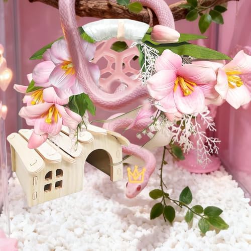 Reptile Hiding Branch &Ball Python - Enrichment Toys for Corn Snake,Tulip Artificial Bouquet Plant Artificial Decor for Snake Cage,Wood House for Leopard Gecko Habitat Lizard Chameleon Ball Pythons