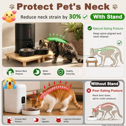 SZEE 2-Pack Cat Food Stand, Elevated Pine Wood Cat Feeder Stand for 2 Cats