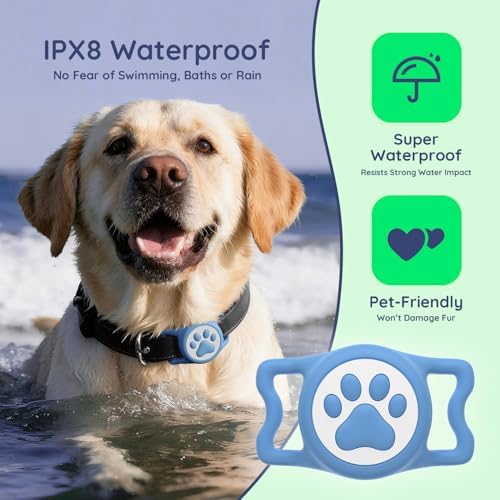 IP68 Waterproof Dog AirTag Holder for Dog Collar, Soft, Stretchy Silicone