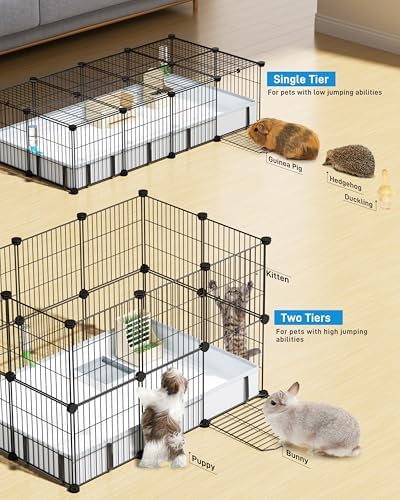 BUCATSTATE Guinea Pig Cages with Floor Mat, 20 Panels Guinea Pigs Playpen with Top Cover, Metal Rabbit Cage Indoor for Hedgehogs, Quail, Chickens (47" L x 24" W x 12" H)