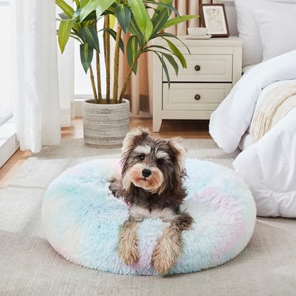 Western Home Calming Donut Small Dog Cat Bed Washable Puppy Bed,24" Rainbow