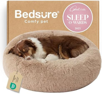 Bedsure Calming Dog Beds Large Sized Dog Donut Washable Pet Bed,36ins Camel