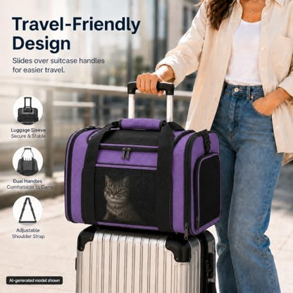 Pet Carrier for Cats and Small Dogs Up to 15 lb,Purple, Medium