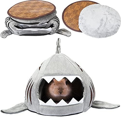 Jetec Shark Guinea Pig Hideout Bed, Small Animal Hamster House, Gray