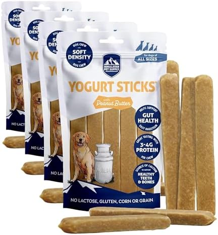 Yogurt Sticks, Prebiotic & Probiotics, Protein Rich - Lactose Free - Gluten Free - Corn Free - Grain Free, USA Made, for All Breeds, 5 pieces of Droolicious Yogurt Sticks, Peanut Butter Flavor