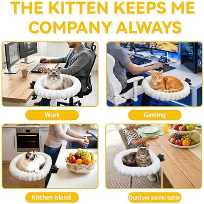 20"x16" Rotatable Foldable Cat Desk Bed - 2 Detachable Washable Mats for Desk Cat Bed, Double Screw Reinforced Support, 50LBS Bearing Capacity | Cat Desk Hammock for Home Office & Gaming Desks (White)