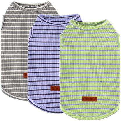 3Pack Dog Shirt Cotton Striped T-Shirts Stretchy Comfortable Pet Vest for Puppy and Cat Super Soft Dog Shirts Vest Sleeveless Breathable Basic Clothes for Small Medium Large Boy Girl Dogs