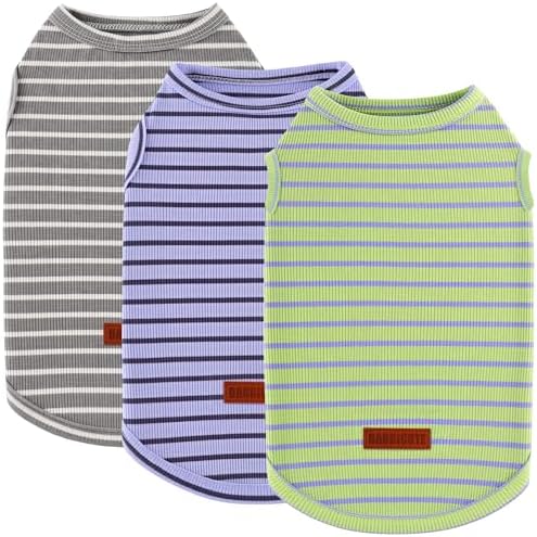 3Pack Dog Shirt Cotton Striped T-Shirts Stretchy Comfortable Pet Vest for Puppy and Cat Super Soft Dog Shirts Vest Sleeveless Breathable Basic Clothes for Small Medium Large Boy Girl Dogs