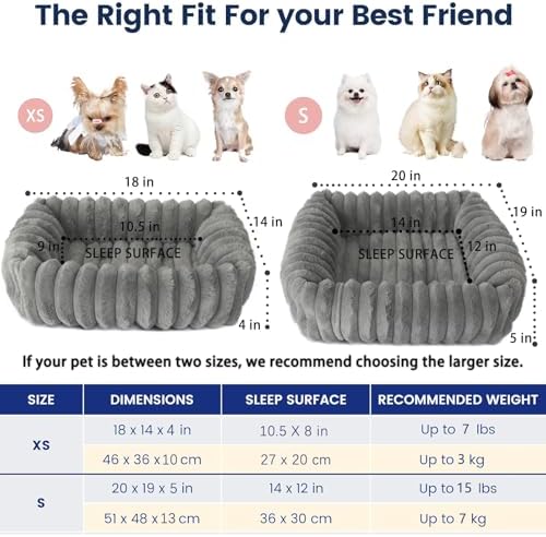 Small Cat Beds for Indoor Cats Washable Furry Kitten Beds with Sides,Rectangle Orthopedic Soft Calming Comfy Sleeping Extra Small Pet Beds for Cats Dogs Puppy,18x14x4 Inch,Warm Grey