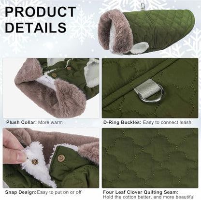 BEAUTYZOO Warm Dog Puffer Jacket Vest, Dog Winter Coat with Harness,Green L