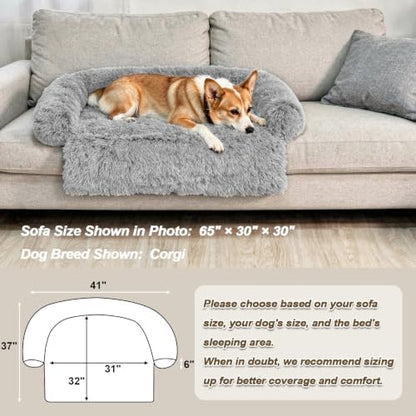 GGIB Calming Dog Bed Fluffy Plush Dog Mat for Furniture Protector with Removable Washable Cover for Large Medium Small Dogs and Cats (Medium, Grey)