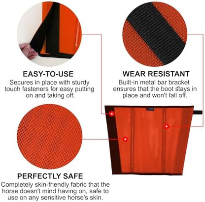 Horse Fly Boots, Breathable Mesh Protection Set of 4, Comfortable Horse Leggings, Breathable Mesh Design, Equine Supplies for Reduce Stomping, Hoof Damage & Leg Fatigue (Orange, Large)