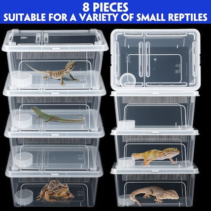 Irenare 8 Pcs Reptile Breeding Box Plastic Spider Terrarium Tarantula Feeding Box for Bearded Dragon Lizard Spider Gecko Scorpion(Vent Strips,Clear,10.6 x 7.4 x 4.7 Inch)