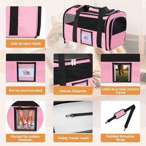 Cat Carrier Soft with Detachable Food Bowl,Soft-Sided Pet Bag(Up to 16 lbs)