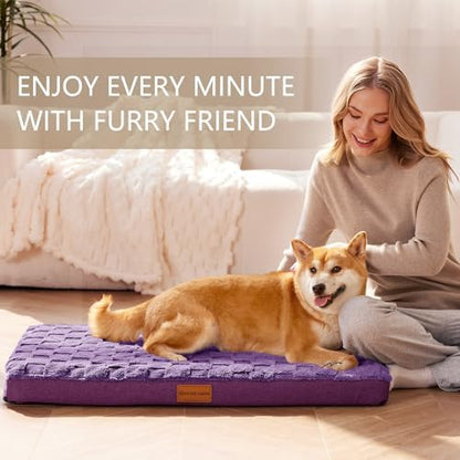 Patas Lague Orthopedic Large Dog Bed Washable Pet Crate Mat 36''X24'' Purple