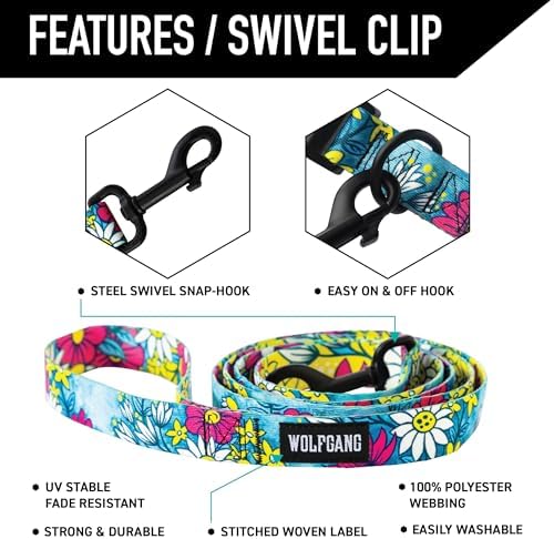 Wolfgang 5/8 Inch Venture Dog Leash Lazydaisy Print Small