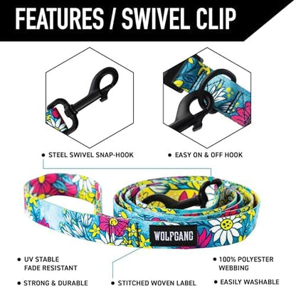 Wolfgang 1 Inch Venture Dog Leash Lazydaisy Print Large