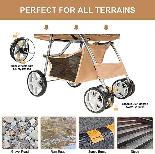 4-Wheel Pet Stroller for Small Dogs and Cats, Up to 33 lb, Beige