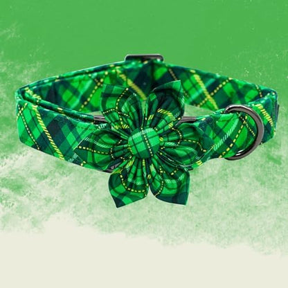 Dog Collar - St. Patrick's Day Dog Collars with Flower Adjustable Girl Pet Gift Collar for Medium Small Large Dogs