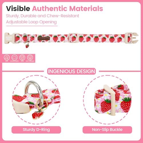 Lionheart glory Dog Collar - Cute Dog Collars Adjustable Soft Dogs Collar Strawberry Flowers Pattern Pet Collars for Small Dogs Male Female Spring Holiday