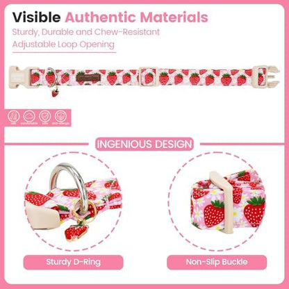 Lionheart glory Dog Collar - Cute Dog Collars Adjustable Soft Dogs Collar Strawberry Flowers Pattern Pet Collars for Small Dogs Male Female Spring Holiday