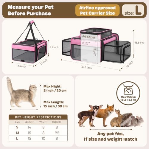 Top and 2 Sides Expandable Cat Carrier 18x13.5x9.5 TSA Airline Approved