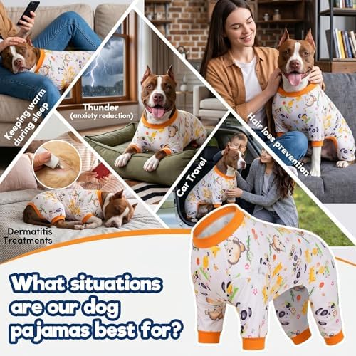 LovinPet Boxer Pajamas, Dog Pajamas, White Animal Print, Orange, XL