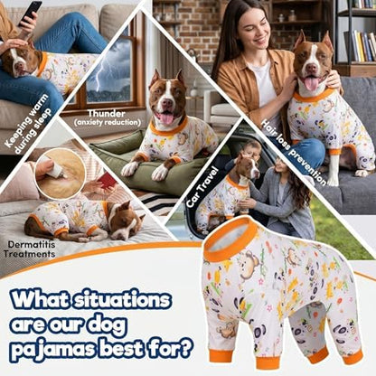 LovinPet Doberman Pajamas, Dog Pajamas, White Animal Print, Orange, L