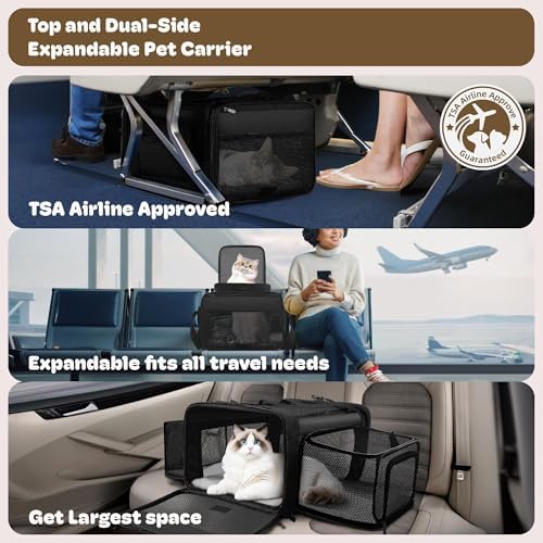 Top and 2 Sides Expandable Cat Carrier 18x13.5x9.5 TSA Airline Approved