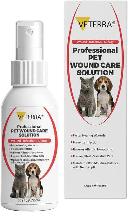 Dog and Cat Wound Care Spray for Dogs & Cats – Vet Recommended Skin Cleansing Spray, Helps Clean Minor Cuts & Scratches, Supports Skin Hygiene, Gentle No-Sting Formula - 3.38 Oz 100 Ml