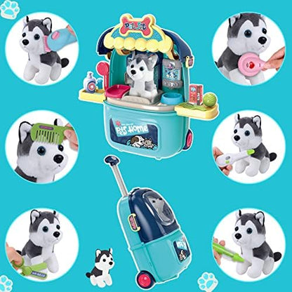 Magic4U Pet Care Carrier Suitcase Toy, 29 Pcs Veterinarian Playset for Kids